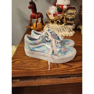VANS Old Skool Stackform Womens Platform Size‎ 7 Mens 5.5 Floral Pastel Checker
